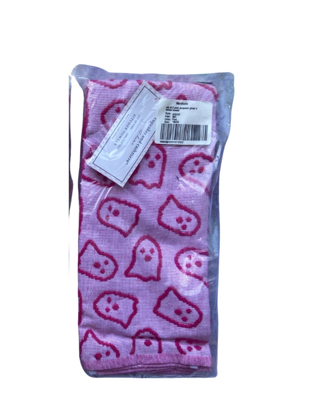 Cupcakes & Cashmere Set of 2 Pink Ghost Kitchen Towels